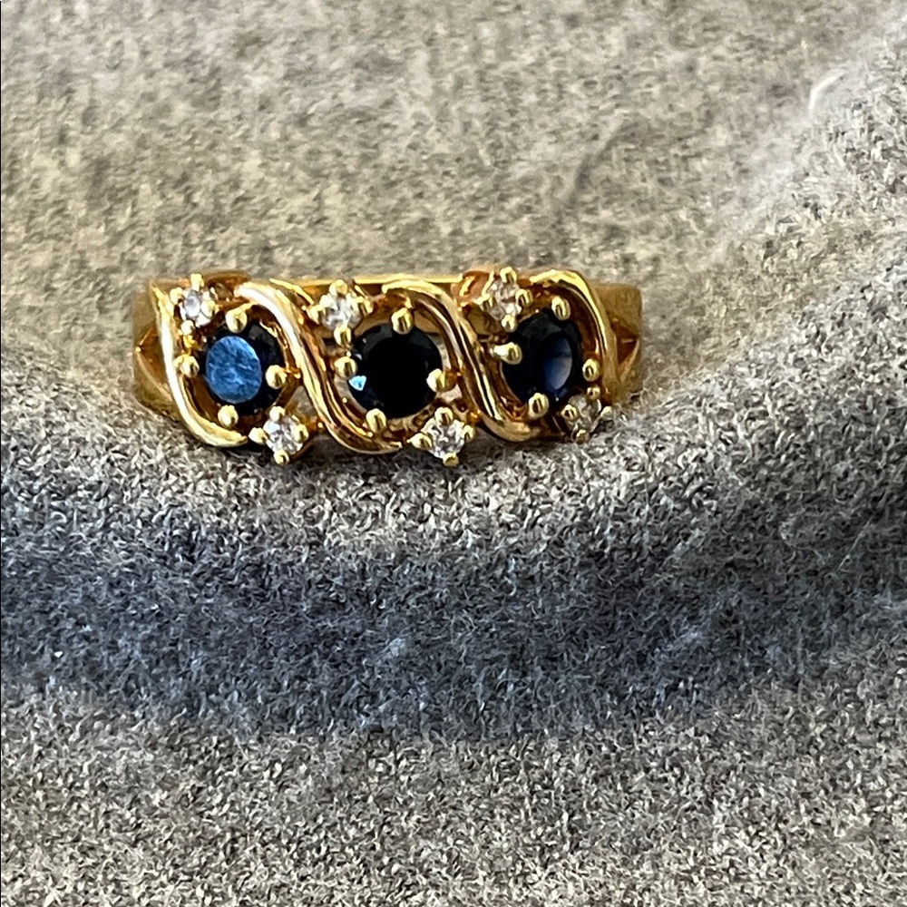 Gold Overlay Sterling Sapphire Ring-7.75